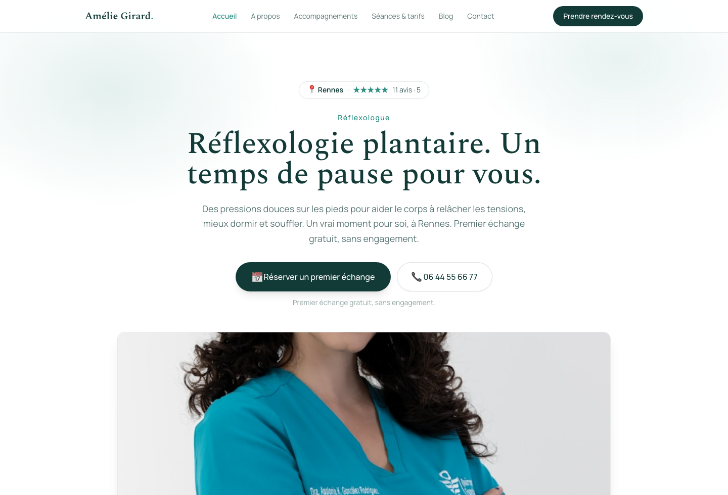 Exemple de site de réflexologue à Rennes réalisé par therapeute.club