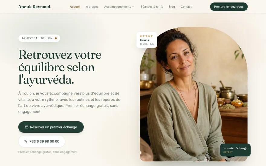 Site de ayurveda à Toulon, ambiance Cocon : chaleureux, arrondi
