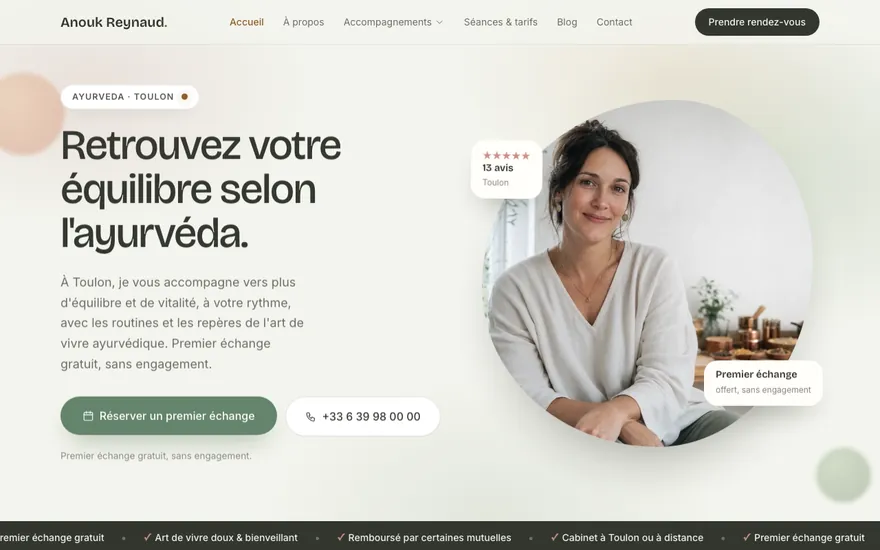 Site de ayurveda à Toulon, ambiance Organique : doux, épuré