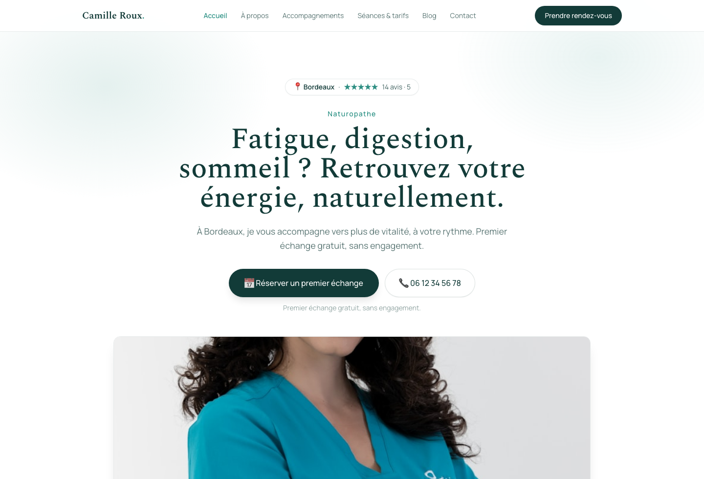 Exemple de site de naturopathe à Bordeaux réalisé par therapeute.club