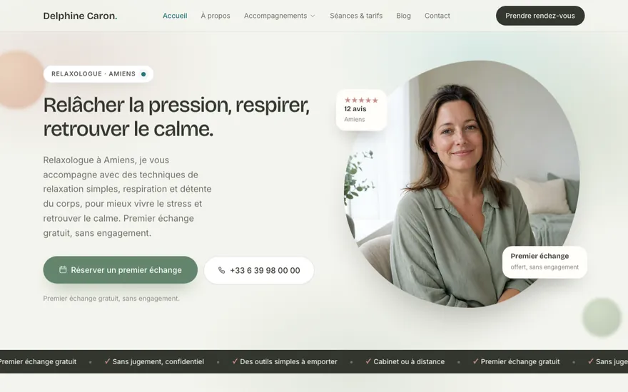 Site de relaxologue à Amiens, ambiance Organique : doux, épuré