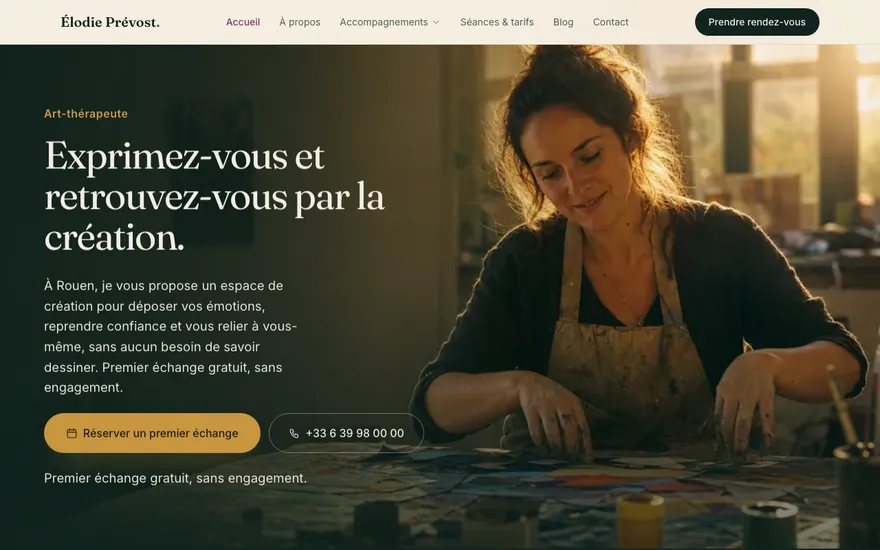 Site de art-thérapeute à Rouen, ambiance Cinématique : immersif, plein cadre