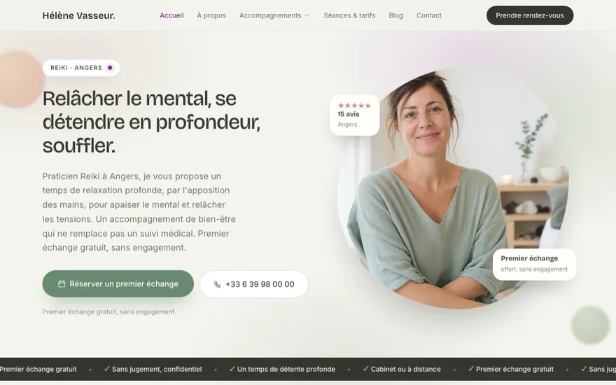 Site de reiki à Angers, ambiance Organique : doux, épuré