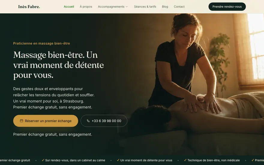Exemple de site de massage bien-être à Strasbourg, ambiance Cinématique