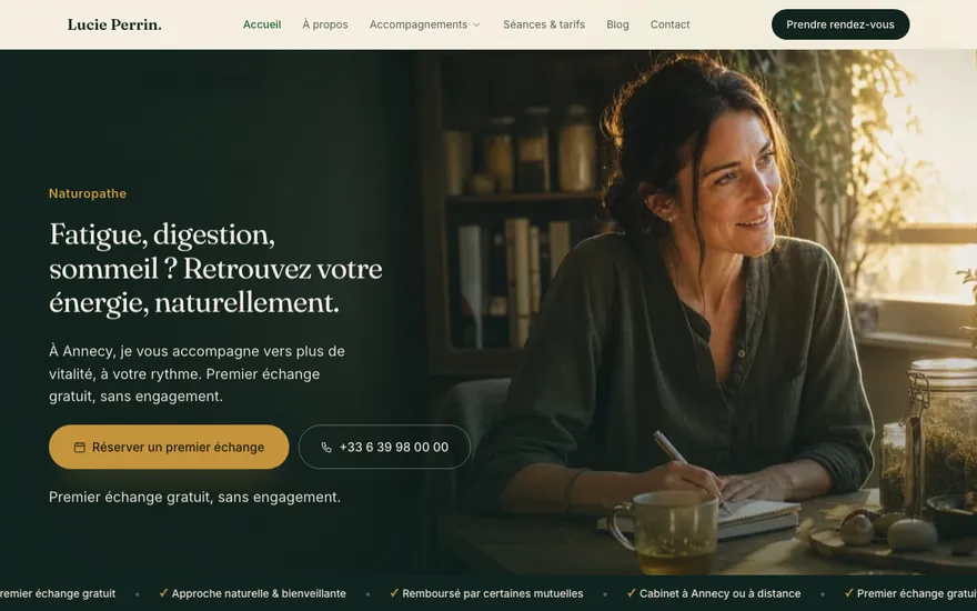 Site de naturopathe à Annecy, ambiance Cinématique : immersif, plein cadre