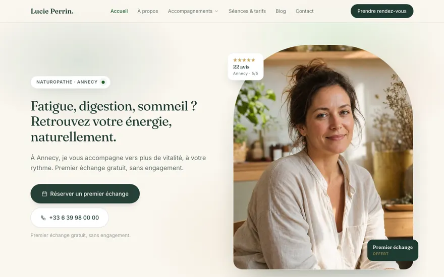 Site de naturopathe à Annecy, ambiance Cocon : chaleureux, arrondi