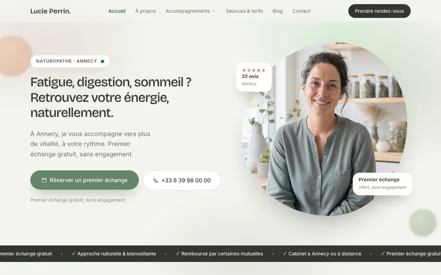 Site de naturopathe à Annecy, ambiance Organique : doux, épuré