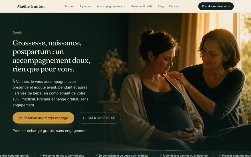 Site de doula à Vannes, ambiance Cinématique : immersif, plein cadre
