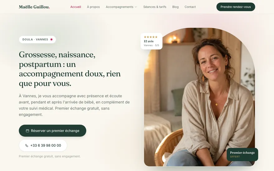 Site de doula à Vannes, ambiance Cocon : chaleureux, arrondi