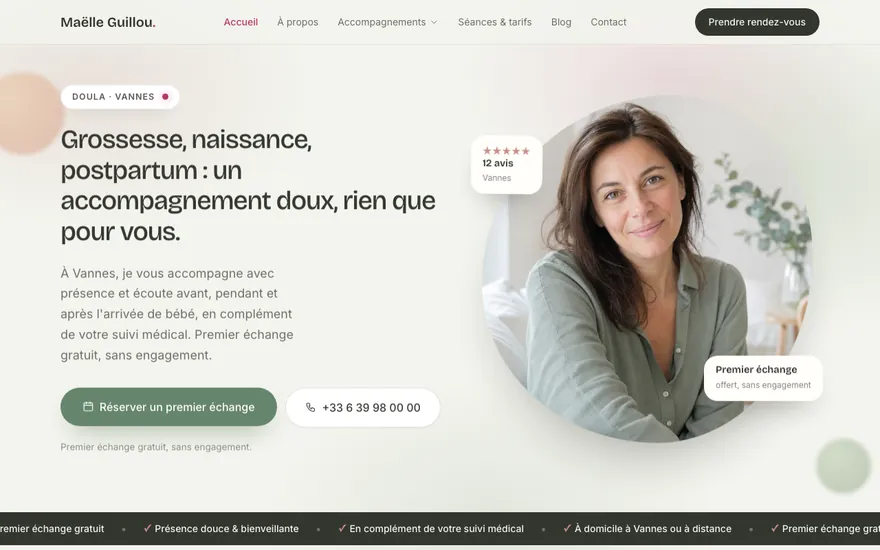 Site de doula à Vannes, ambiance Organique : doux, épuré