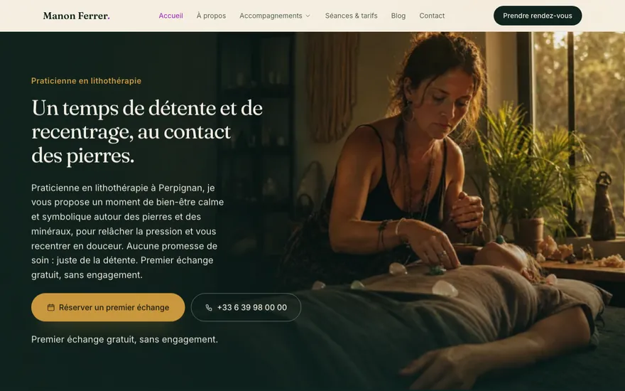 Site de lithothérapie à Perpignan, ambiance Cinématique : immersif, plein cadre