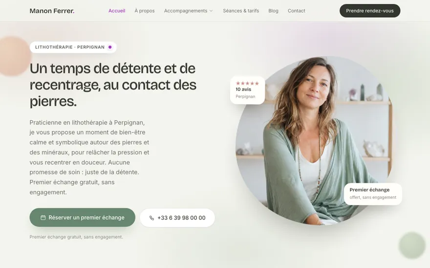 Site de lithothérapie à Perpignan, ambiance Organique : doux, épuré