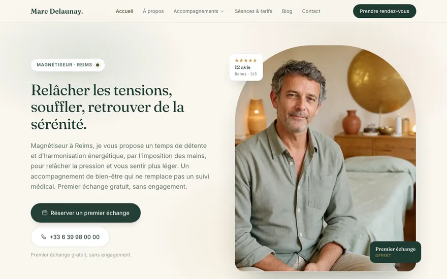 Site de magnétiseur à Reims, ambiance Cocon : chaleureux, arrondi