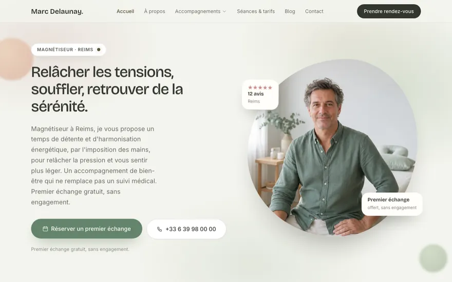 Site de magnétiseur à Reims, ambiance Organique : doux, épuré
