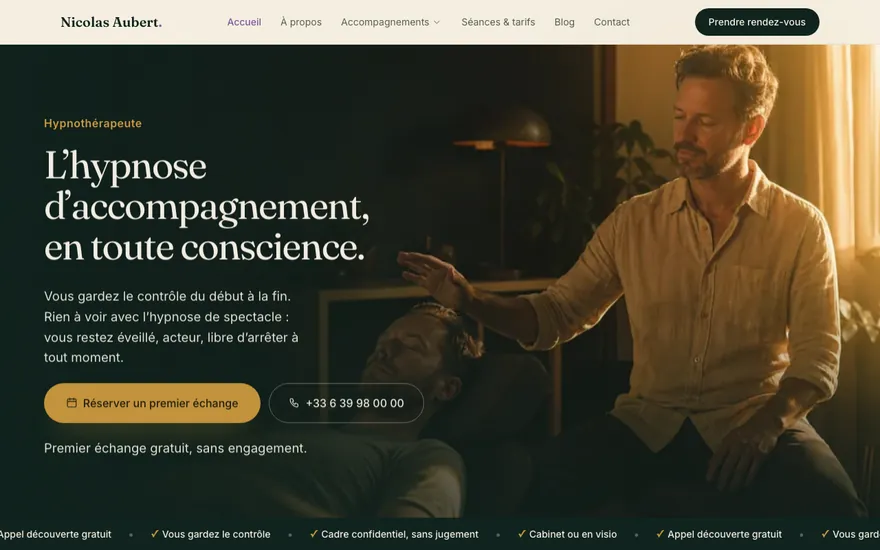 Site de hypnothérapeute à Clermont-Ferrand, ambiance Cinématique : immersif, plein cadre