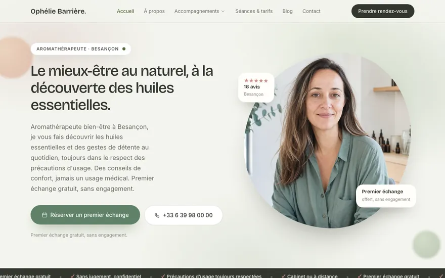 Site de aromathérapeute à Besançon, ambiance Organique : doux, épuré