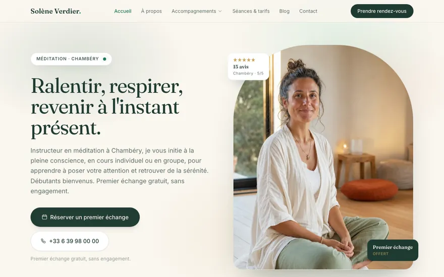 Site de méditation à Chambéry, ambiance Cocon : chaleureux, arrondi