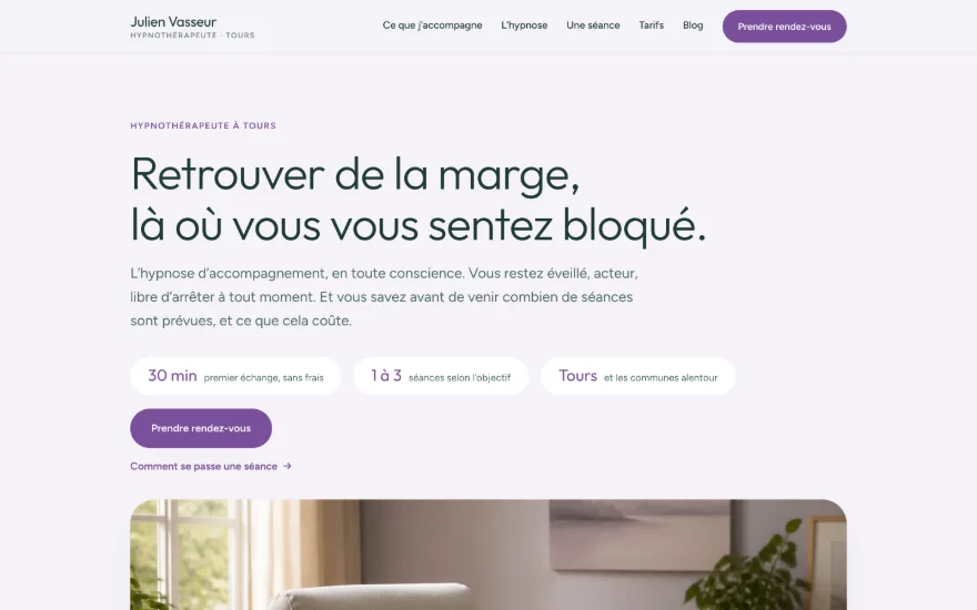 Site sur mesure de Julien Vasseur, hypnothérapeute à Tours