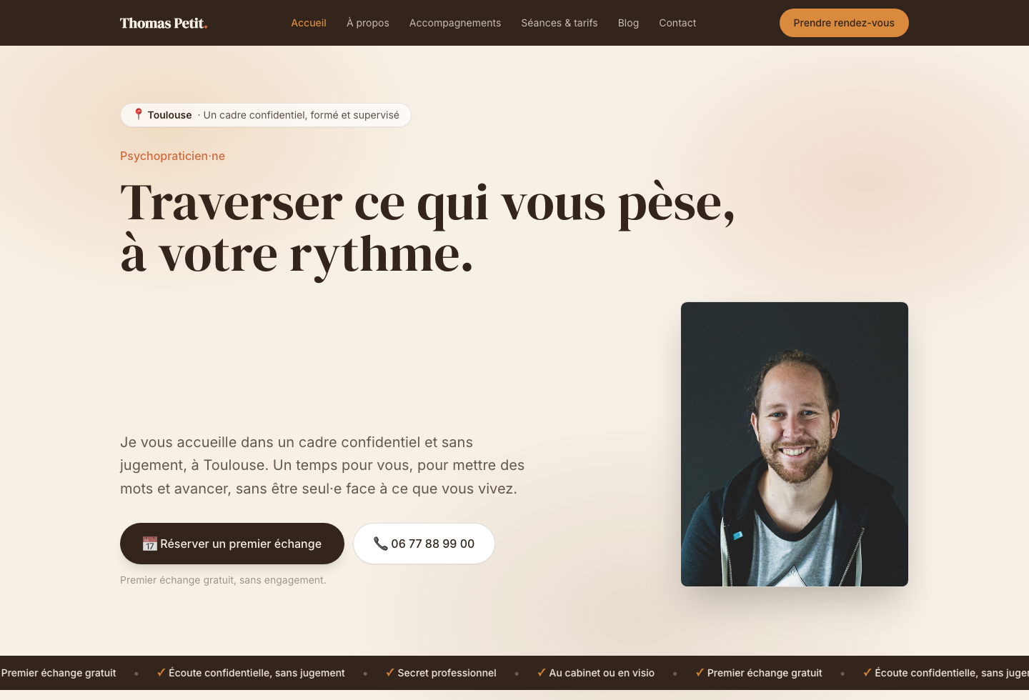 Exemple de site de psychopraticien à Toulouse réalisé par therapeute.club