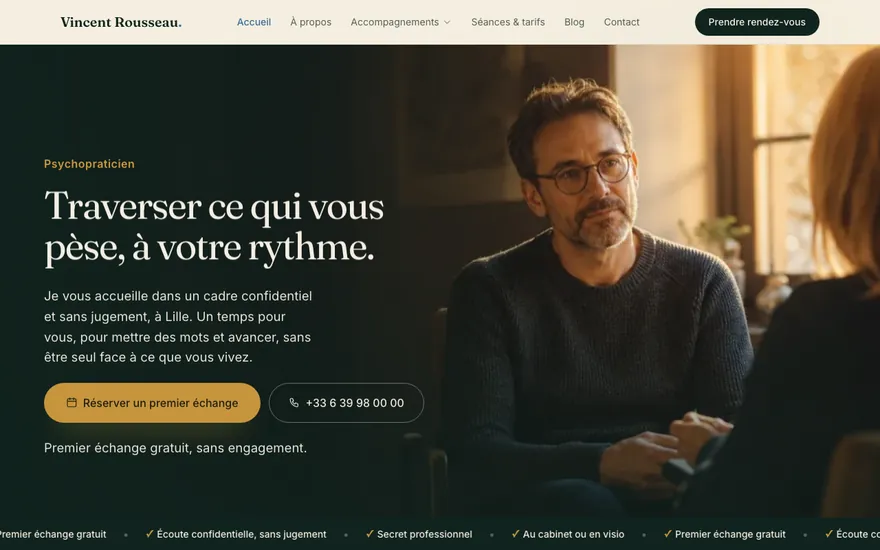 Site de psychopraticien à Lille, ambiance Cinématique : immersif, plein cadre