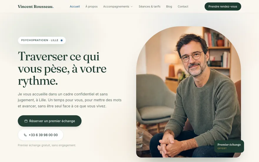 Site de psychopraticien à Lille, ambiance Cocon : chaleureux, arrondi