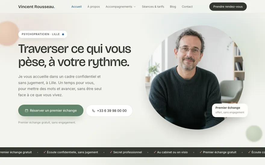 Site de psychopraticien à Lille, ambiance Organique : doux, épuré