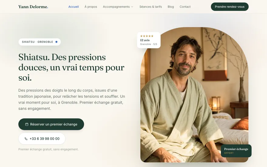 Site de shiatsu à Grenoble, ambiance Cocon : chaleureux, arrondi