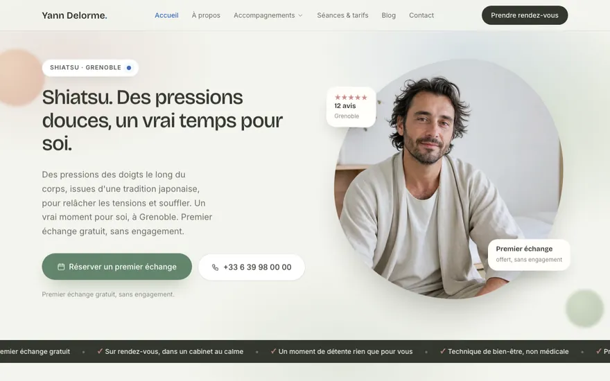 Site de shiatsu à Grenoble, ambiance Organique : doux, épuré